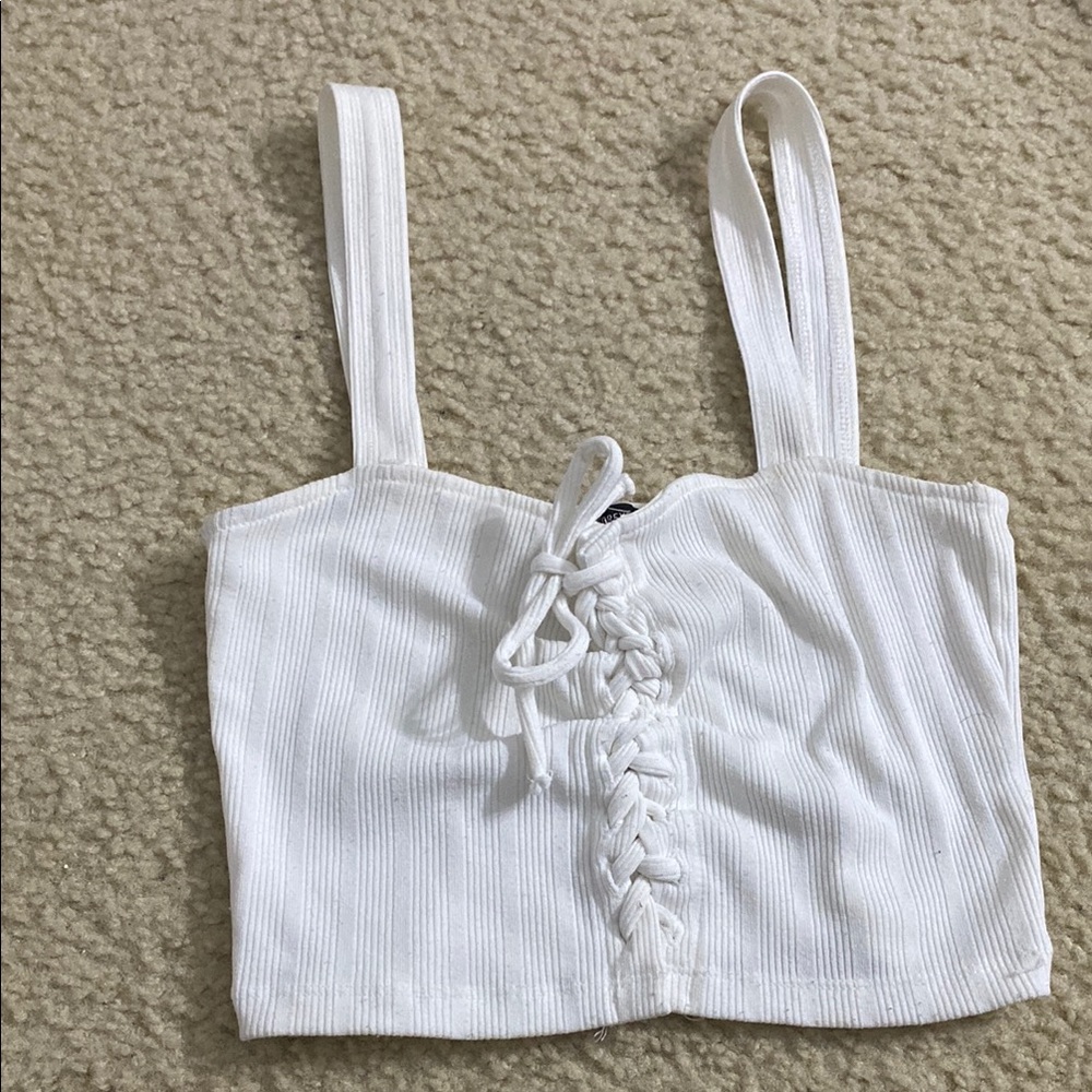 White Lace-Up Crop Top